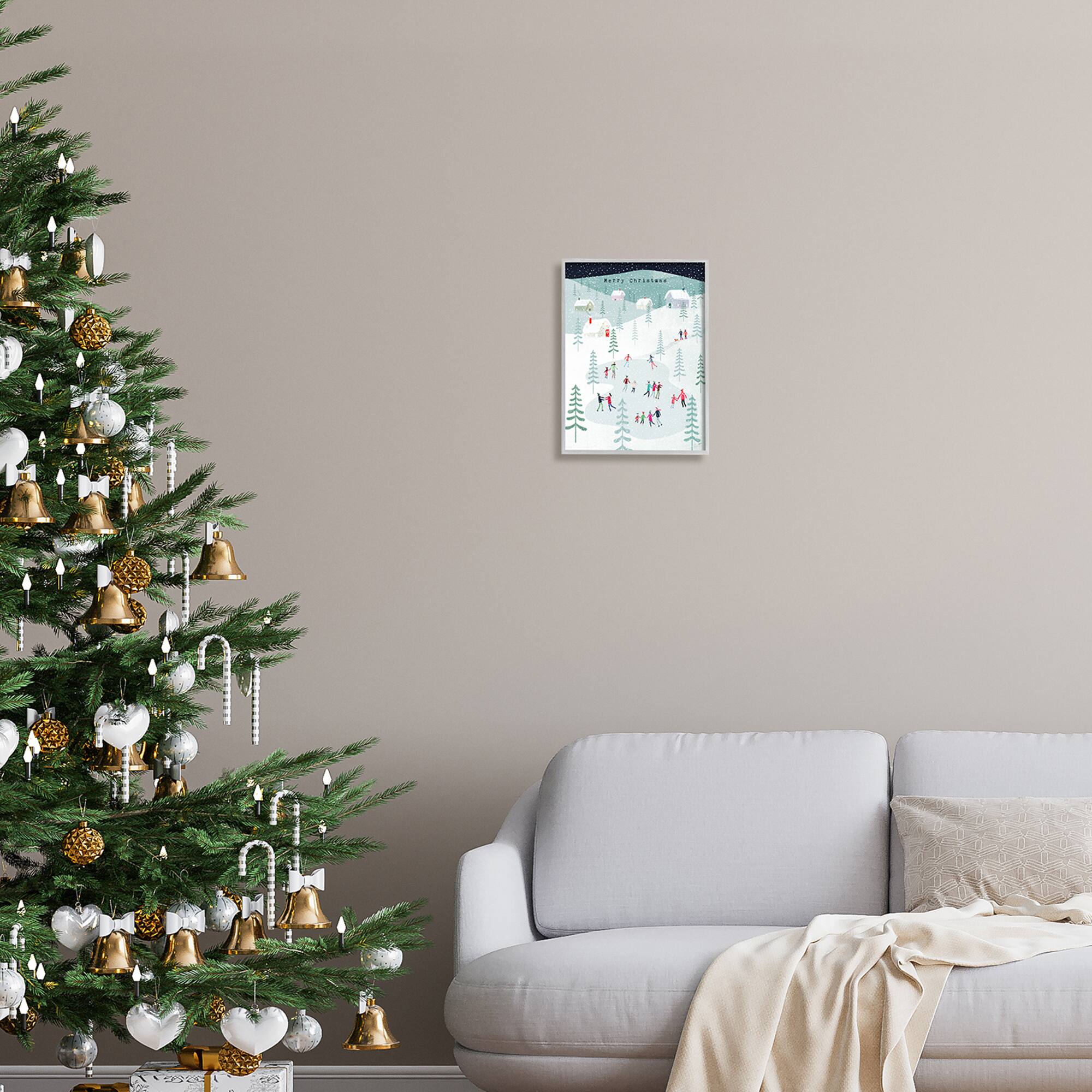 Stupell Industries Merry Christmas Winter Ice Skating Framed Giclee Art